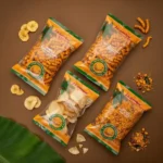 Two packs of Jaambu murukku, one Jaambu tapioca, and one Jaambu mixture